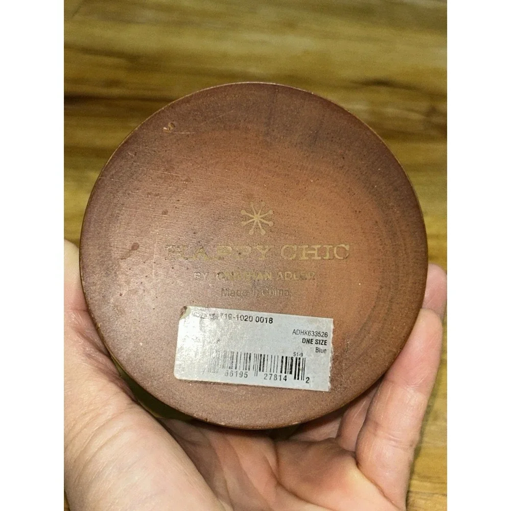 Happy Chic Jonathan Adler Wood Blue Candle‎ Holder